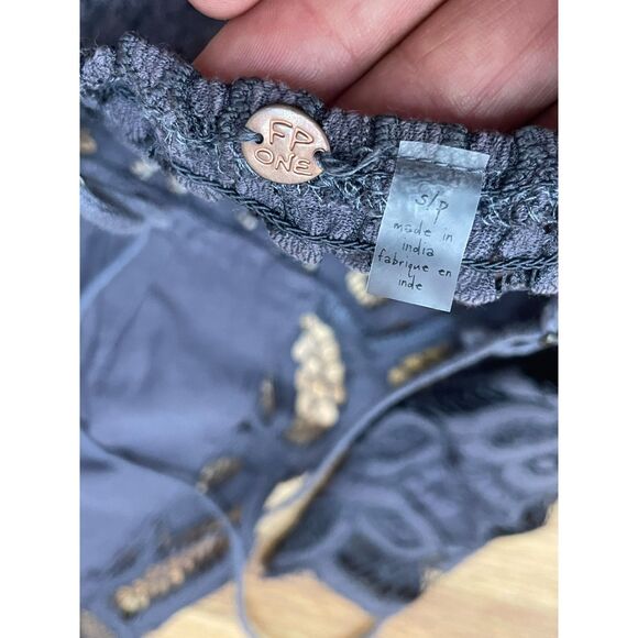 Free People FP One Adella Women's Dress Mini Lace Detail Boho Tiered Hem S Brown - Picture 3 of 6